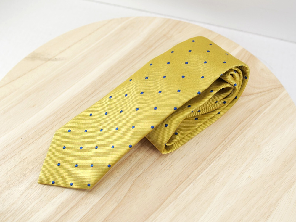 Brooks Brothers Makers Mens Neck Repp Tie Silk Yellow Polka Dot 3.25" 60" Italy